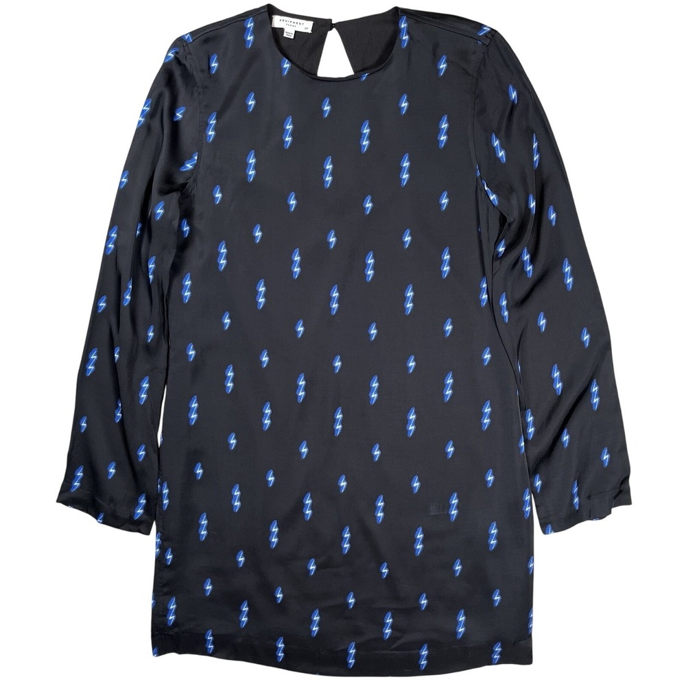 New Equipment Anjelisa Dress Women Size‎ S Black Blue Lightning Bolt Mini Shift
